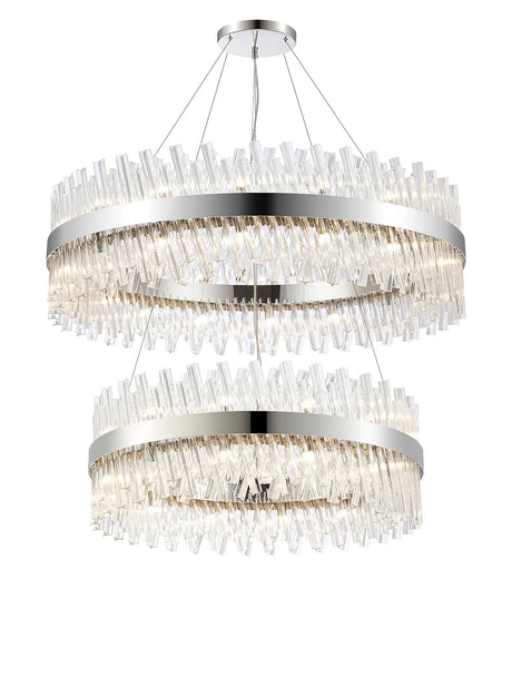 Melville 2 Tier 80cm + 1m Pendant, 24 + 32 Light G9, Polished Nickel/Clear