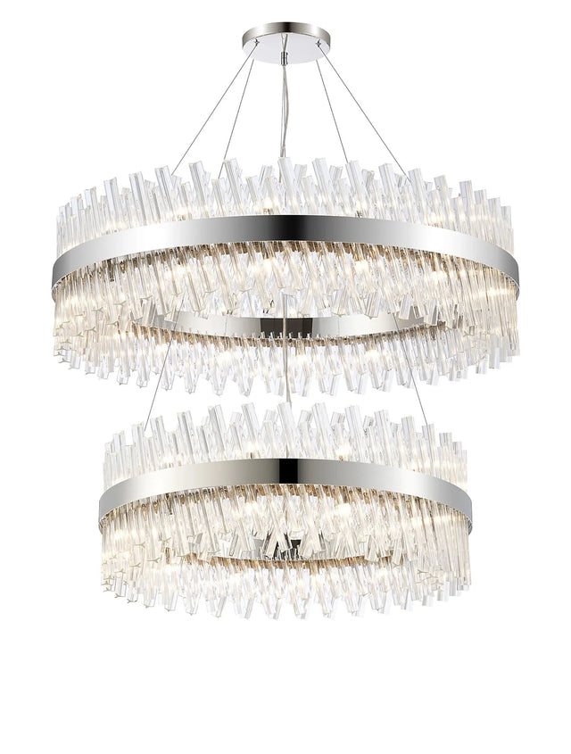 Melville 2 Tier 80cm + 1m Pendant, 24 + 32 Light G9, Polished Nickel/Clear