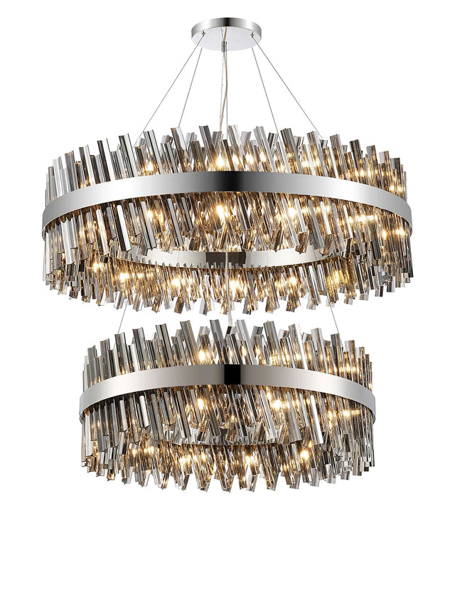 Melville 2 Tier 80cm + 1m Pendant, 24 + 32 Light G9, Polished Nickel/Smoke