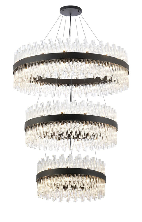 Melville 3 Tier 60cm + 80cm + 1m Pendant, 18 + 24 + 32 Light G9, Satin Black/Clear