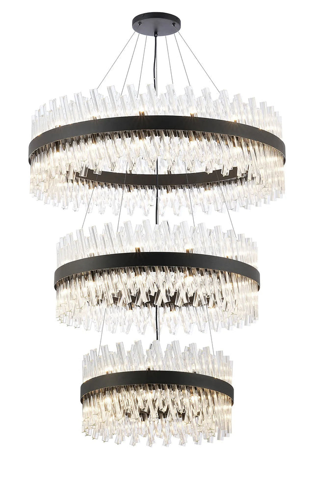 Melville 3 Tier 60cm + 80cm + 1m Pendant, 18 + 24 + 32 Light G9, Satin Black/Clear