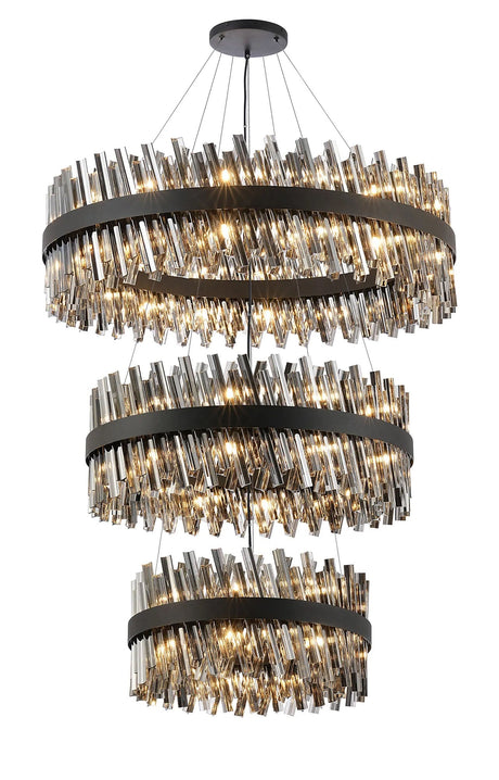 Melville 3 Tier 60cm + 80cm + 1m Pendant, 18 + 24 + 32 Light G9, Satin Black/Smoke