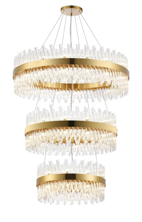 Melville 3 Tier 60cm + 80cm + 1m Pendant, 18 + 24 + 32 Light G9, Brass/Clear