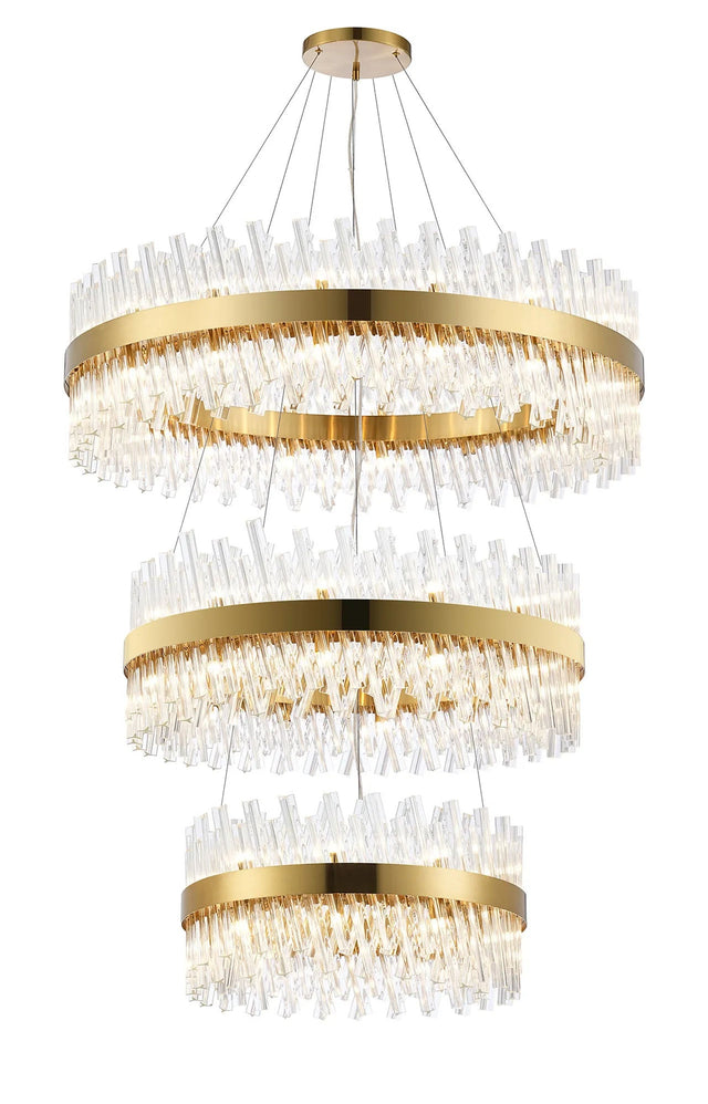 Melville 3 Tier 60cm + 80cm + 1m Pendant, 18 + 24 + 32 Light G9, Brass/Clear