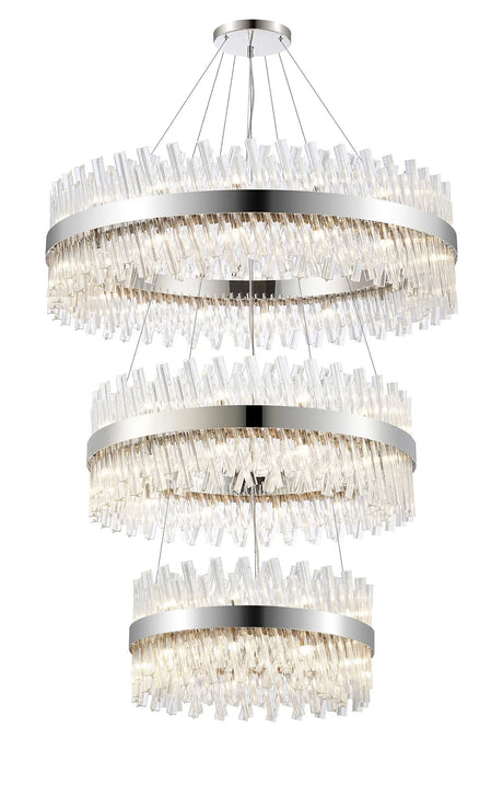 Melville 3 Tier 60cm + 80cm + 1m Pendant, 18 + 24 + 32 Light G9, Polished Nickel/Clear