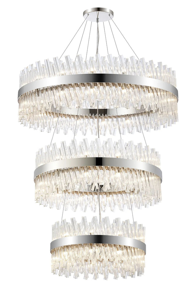 Melville 3 Tier 60cm + 80cm + 1m Pendant, 18 + 24 + 32 Light G9, Polished Nickel/Clear