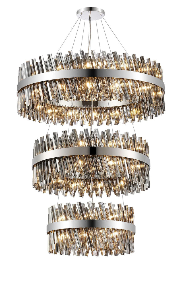 Melville 3 Tier 60cm + 80cm + 1m Pendant, 18 + 24 + 32 Light G9, Polished Nickel/Smoke