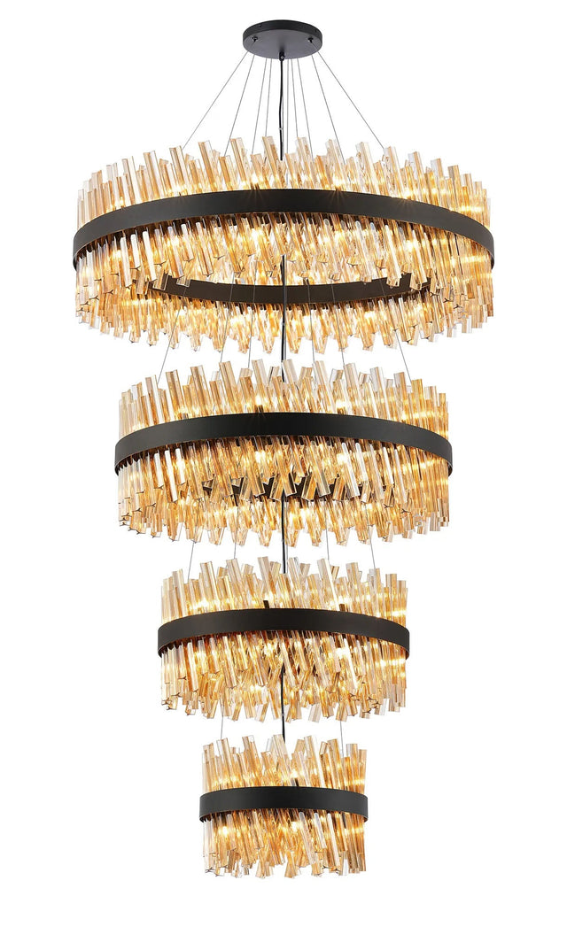 Melville 4 Tier 40cm + 60cm + 80cm + 1m Pendant, 10 + 18 + 24 + 32 Light G9, Satin Black/Amber
