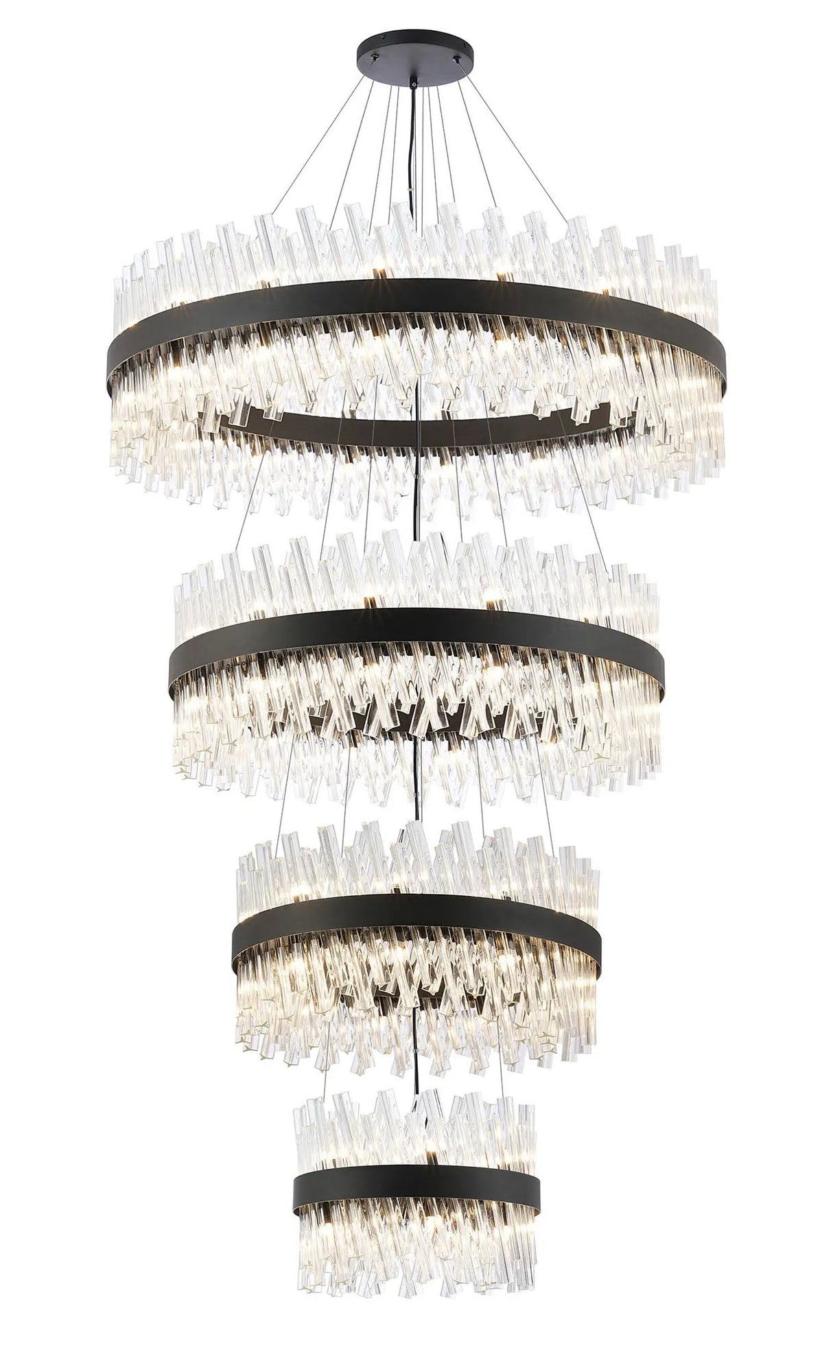 Melville 4 Tier 40cm + 60cm + 80cm + 1m Pendant, 10 + 18 + 24 + 32 Light G9, Satin Black/Clear