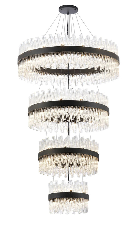 Melville 4 Tier 40cm + 60cm + 80cm + 1m Pendant, 10 + 18 + 24 + 32 Light G9, Satin Black/Clear