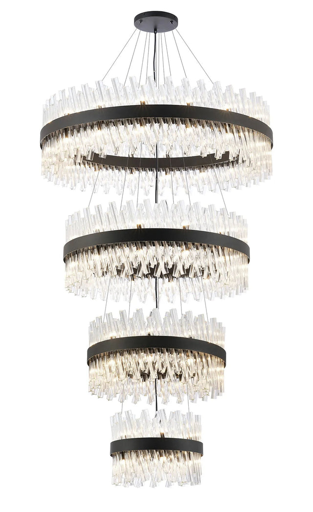 Melville 4 Tier 40cm + 60cm + 80cm + 1m Pendant, 10 + 18 + 24 + 32 Light G9, Satin Black/Clear
