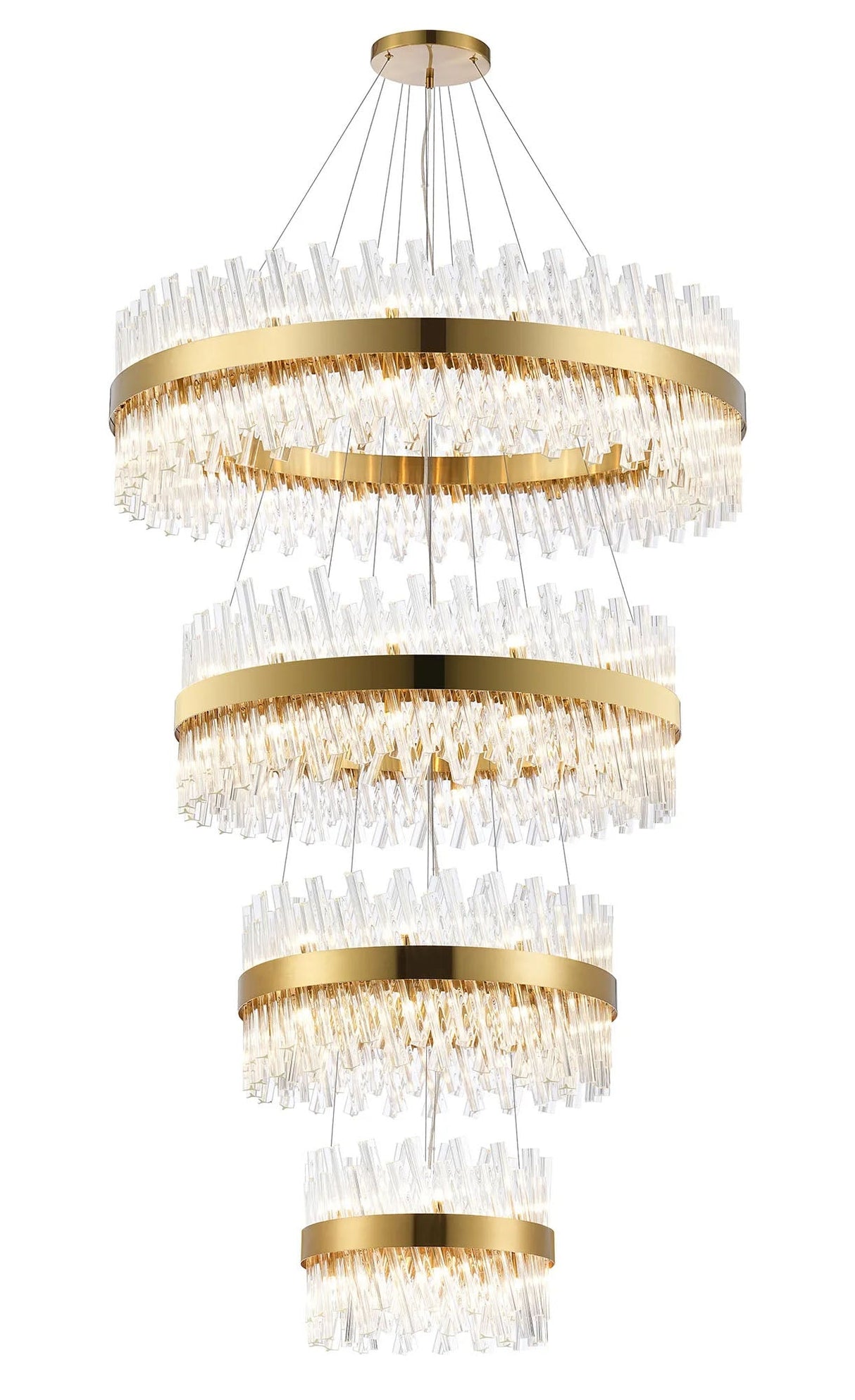 Melville 4 Tier 40cm + 60cm + 80cm + 1m Pendant, 10 + 18 + 24 + 32 Light G9, Brass/Clear