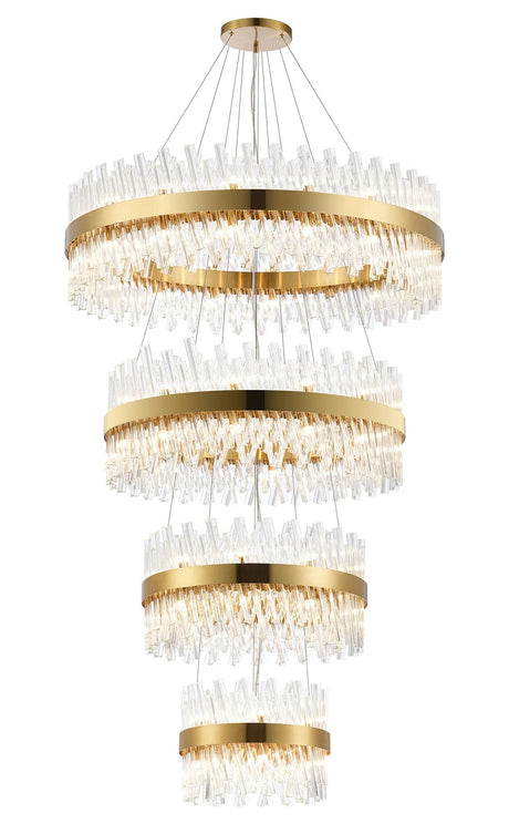 Melville 4 Tier 40cm + 60cm + 80cm + 1m Pendant, 10 + 18 + 24 + 32 Light G9, Brass/Clear