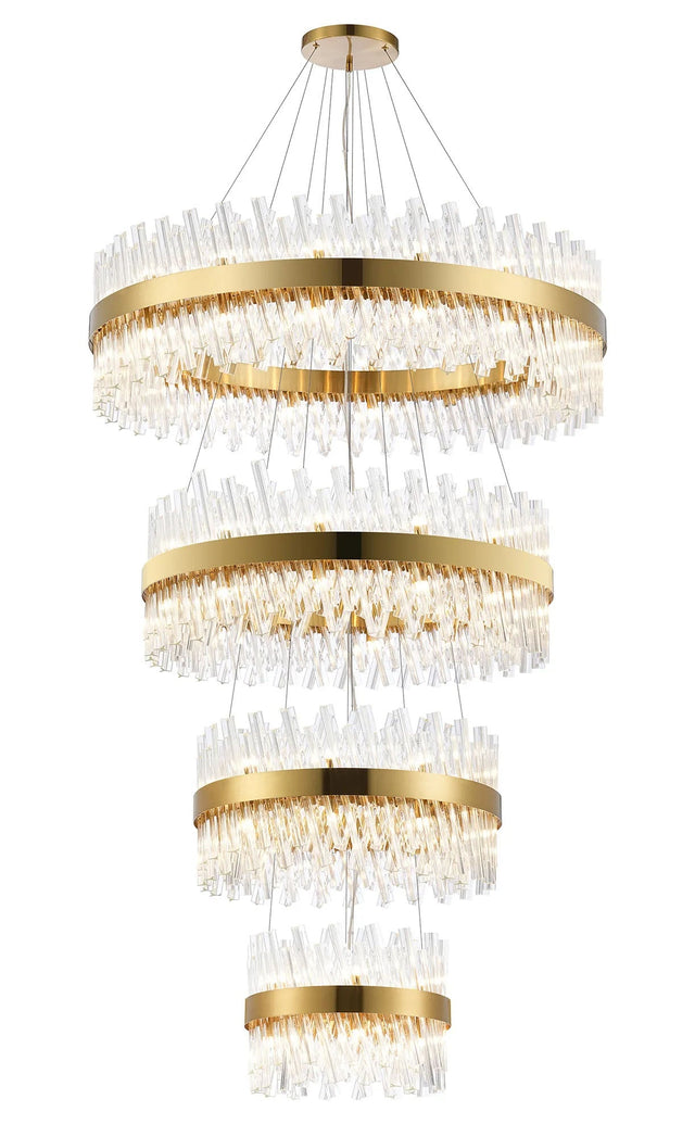Melville 4 Tier 40cm + 60cm + 80cm + 1m Pendant, 10 + 18 + 24 + 32 Light G9, Brass/Clear