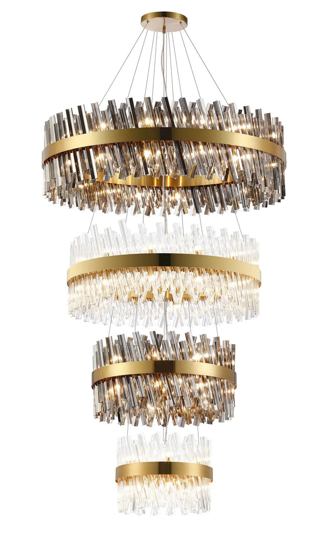 Melville 4 Tier 40cm + 60cm + 80cm + 1m Pendant, 10 + 18 + 24 + 32 Light G9, Brass/Smoke/Clear