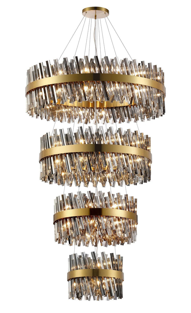 Melville 4 Tier 40cm + 60cm + 80cm + 1m Pendant, 10 + 18 + 24 + 32 Light G9, Brass/Smoke