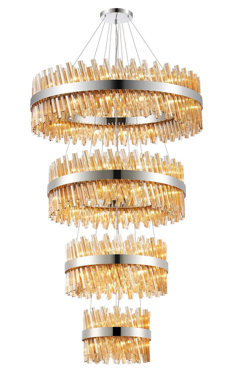 Melville 4 Tier 40cm + 60cm + 80cm + 1m Pendant, 10 + 18 + 24 + 32 Light G9, Polished Nickel/Amber