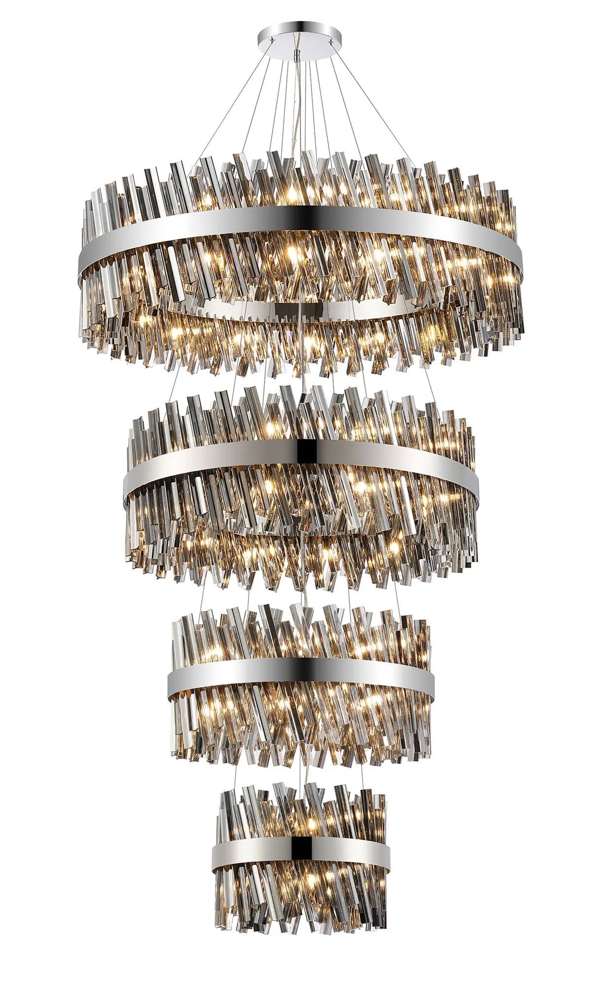 Melville 4 Tier 40cm + 60cm + 80cm + 1m Pendant, 10 + 18 + 24 + 32 Light G9, Polished Nickel/Smoke