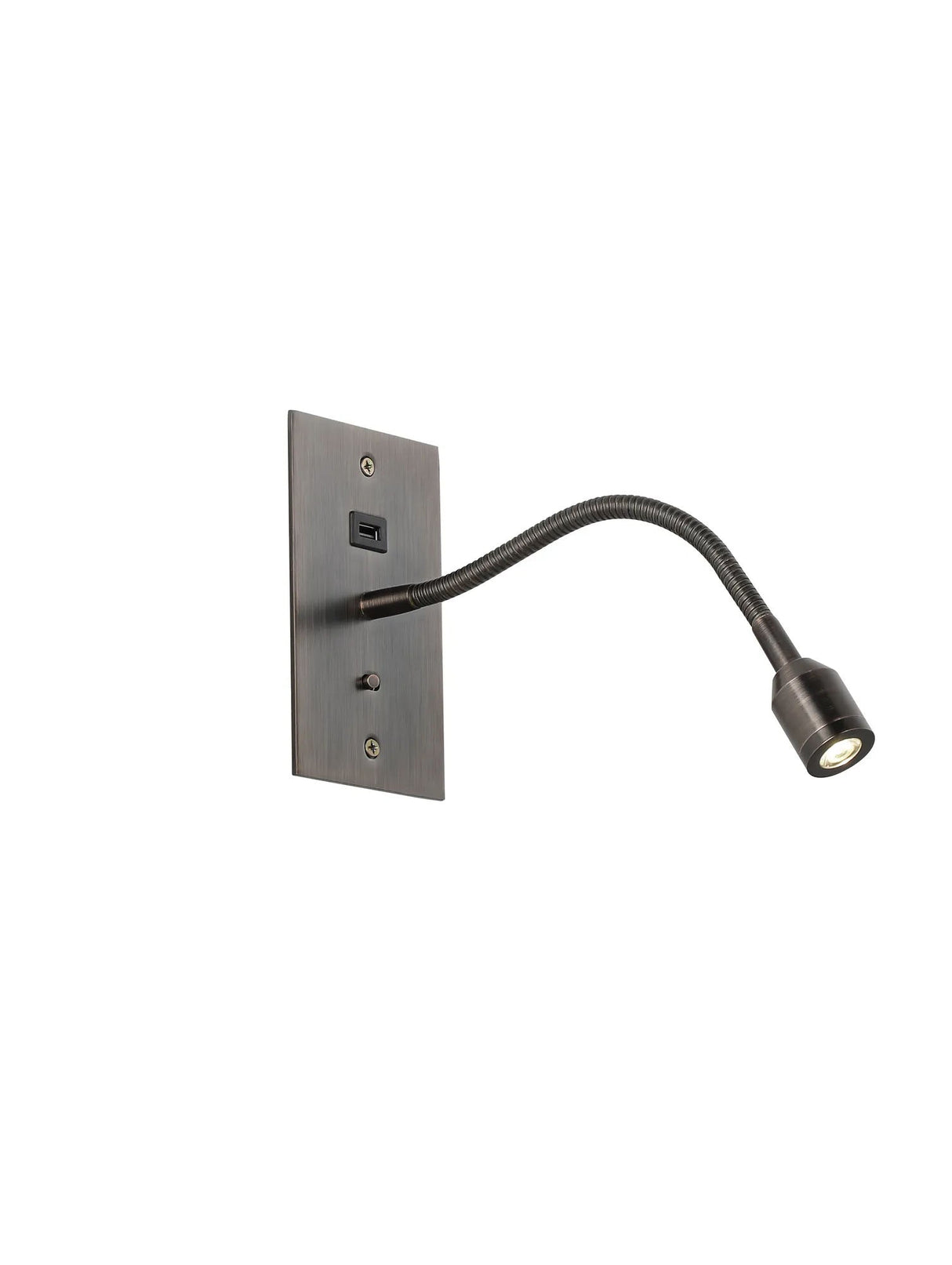 Mullery USB Wall Lamp, 1 Light Adjustable Switched Fits A Standard Double Socket Box, 3W LED, 3000K, Bronze