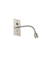 Mullery USB Wall Lamp, 1 Light Adjustable Switched Fits A Standard Double Socket Box, 3W LED, 3000K, Satin Nickel