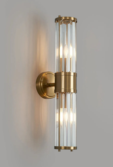 Mundie 2 Light Crystal Wall Up & Down, E14, IP44, Gold/Clear Crystal