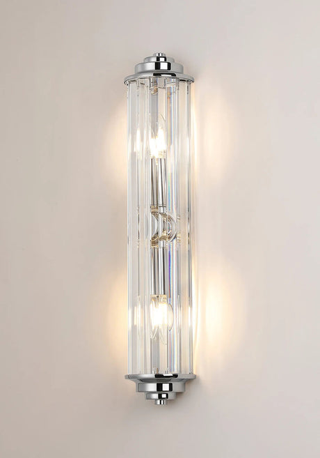Mundie 2 Light Crystal Wall, E14, IP44, Polished Chrome/Clear Crystal