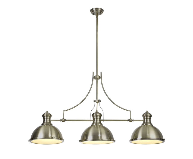 Munro Linear Multi Height Pendant, 3 x E27, Antique Brass/Frosted Glass