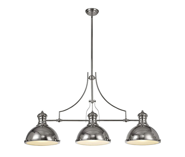 Munro Linear Multi Height Pendant, 3 x E27, Polished Nickel/Frosted Glass