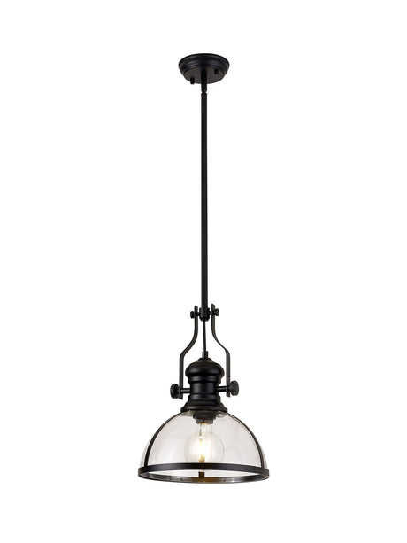 Munro Multi Height Pendant, 1 x E27, Matt Black With Round 30cm Matt Black/Clear Glass Shade
