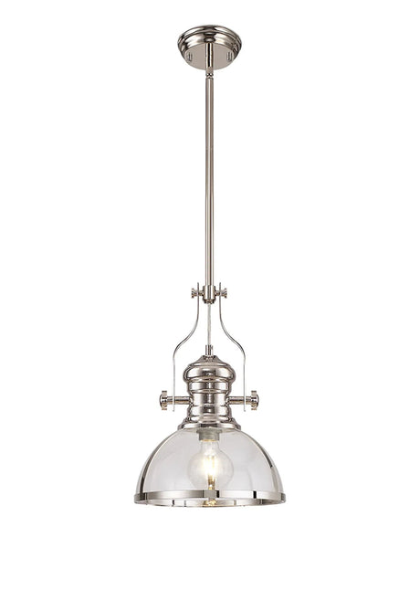 Munro Multi Height Pendant, 1 x E27, Polished Nickel With Round 30cm Polished Nickel/Clear Glass Shade