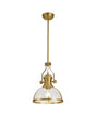Munro Multi Height Pendant, 1 x E27, Satin Gold With Round 30cm Satin Gold/Clear Glass Shade