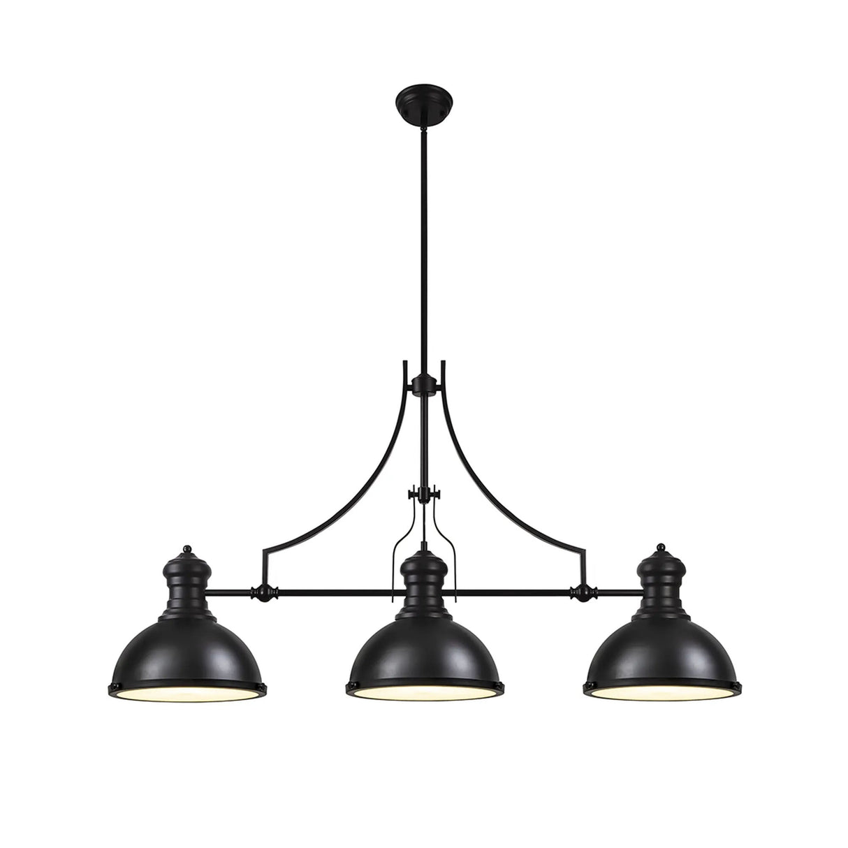 Munro Linear Multi Height Pendant, 3 x E27, Matt Black/Frosted Glass