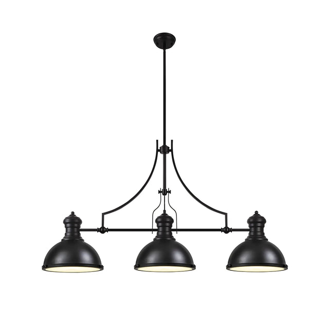 Munro Linear Multi Height Pendant, 3 x E27, Matt Black/Frosted Glass