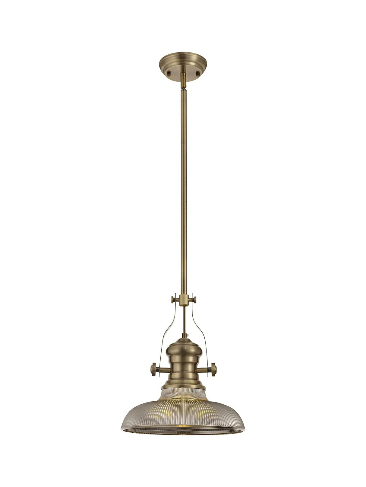 Munro 1 Light Multi Height Pendant E27 With 30cm Round Glass Shade, Antique Brass/Smoked