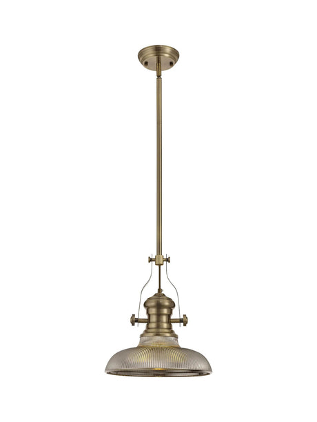 Munro 1 Light Multi Height Pendant E27 With 30cm Round Glass Shade, Antique Brass/Smoked