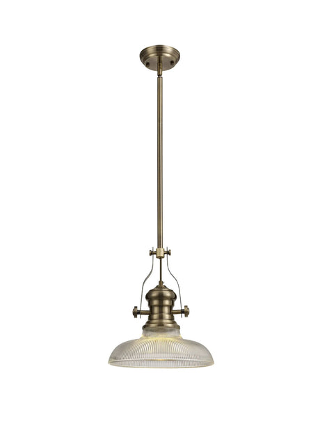 Munro 1 Light Multi Height Pendant E27 With 30cm Round Glass Shade, Antique Brass/Clear