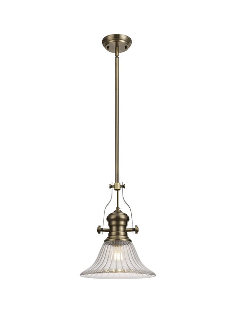Munro 1 Light Multi Height Pendant E27 With 30cm Bell Glass Shade, Antique Brass/Clear