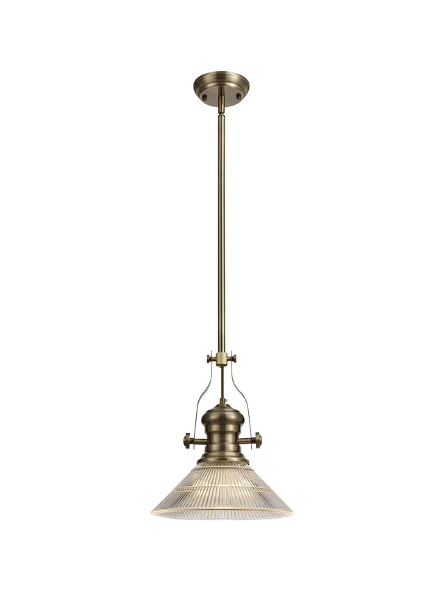Munro 1 Light Multi Height Pendant E27 With 30cm Cone Glass Shade, Antique Brass/Clear