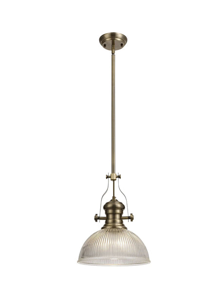 Munro 1 Light Multi Height Pendant E27 With 30cm Dome Glass Shade, Antique Brass/Clear