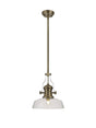 Munro 1 Light Multi Height Pendant E27 With 30cm Flat Round Glass Shade, Antique Brass/Clear