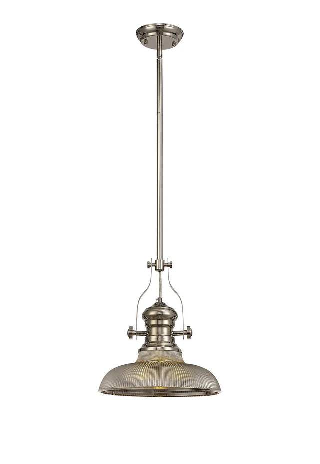 Munro 1 Light Multi Height Pendant E27 With 30cm Round Glass Shade, Polished Nickel/Smoked