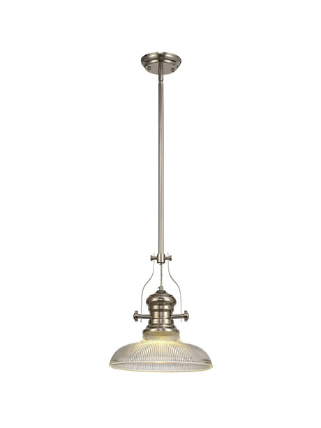 Munro 1 Light Multi Height Pendant E27 With 30cm Round Glass Shade, Polished Nickel/Clear