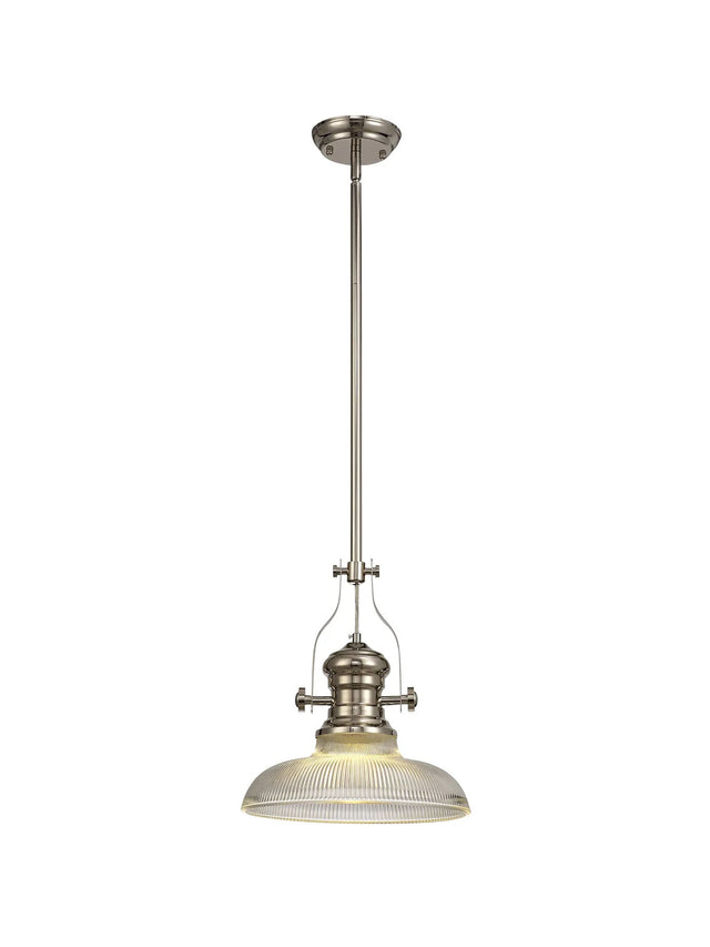 Munro 1 Light Multi Height Pendant E27 With 30cm Round Glass Shade, Polished Nickel/Clear
