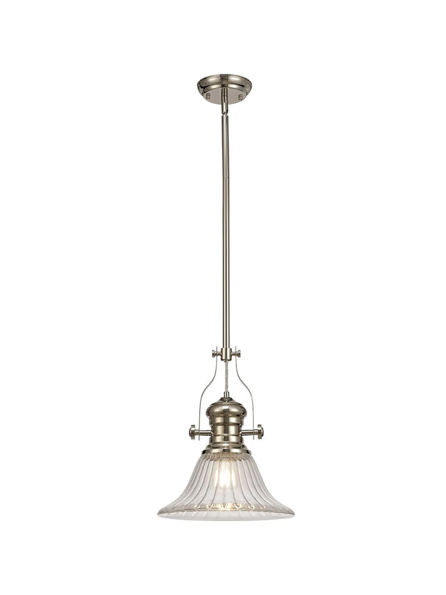 Munro 1 Light Multi Height Pendant E27 With 30cm Bell Glass Shade, Polished Nickel/Clear