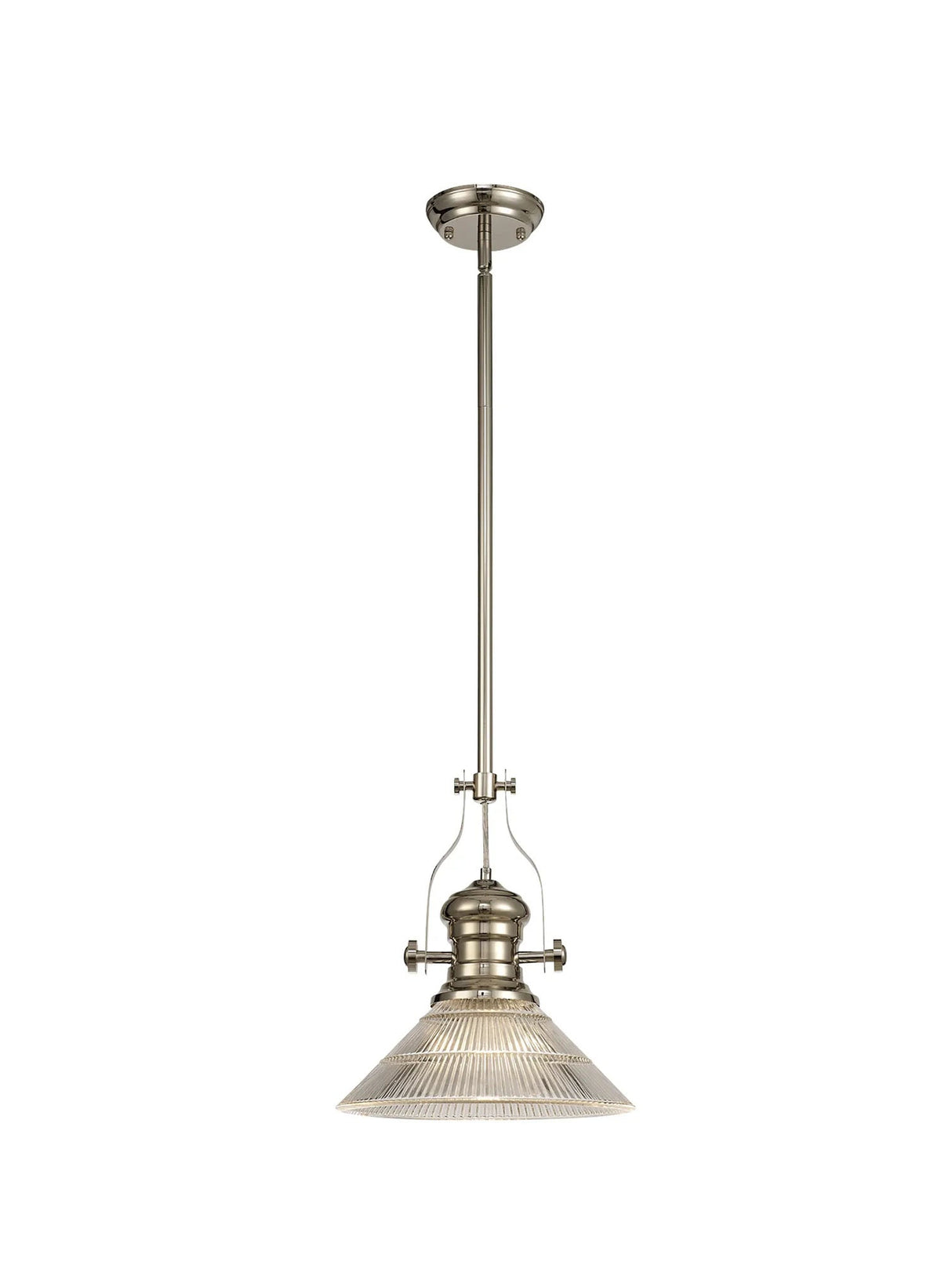 Munro 1 Light Multi Height Pendant E27 With 30cm Cone Glass Shade, Polished Nickel/Clear