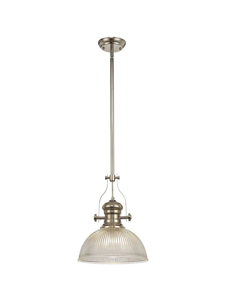 Munro 1 Light Multi Height Pendant E27 With 30cm Dome Glass Shade, Polished Nickel/Clear