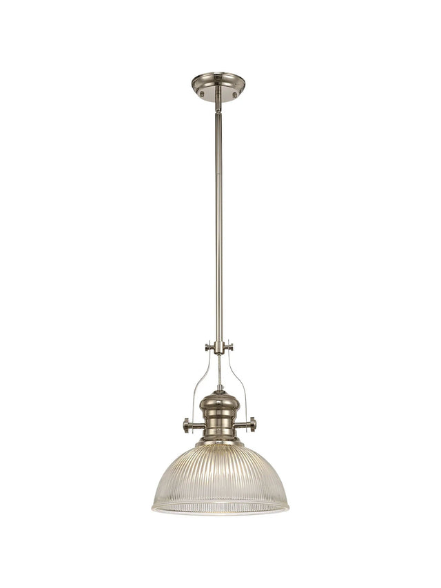 Munro 1 Light Multi Height Pendant E27 With 30cm Dome Glass Shade, Polished Nickel/Clear