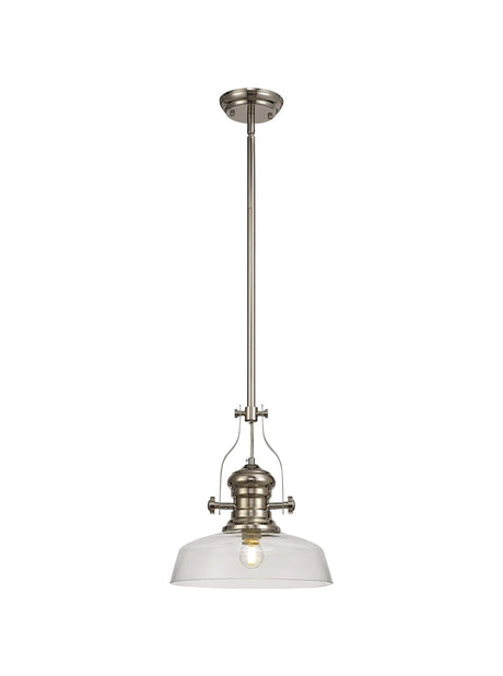 Munro 1 Light Multi Height Pendant E27 With 30cm Flat Round Glass Shade, Polished Nickel/Clear