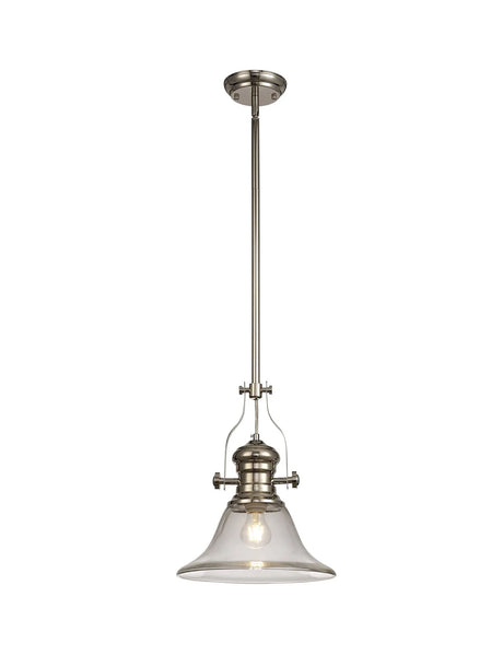 Munro 1 Light Multi Height Pendant E27 With 30cm Smooth Bell Glass Shade, Polished Nickel/Clear
