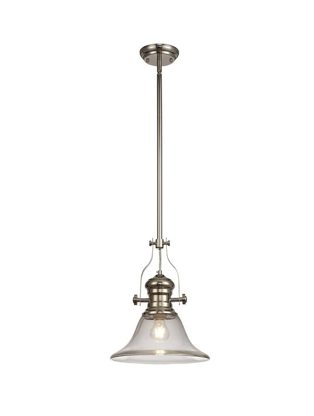 Munro 1 Light Multi Height Pendant E27 With 30cm Smooth Bell Glass Shade, Polished Nickel/Clear